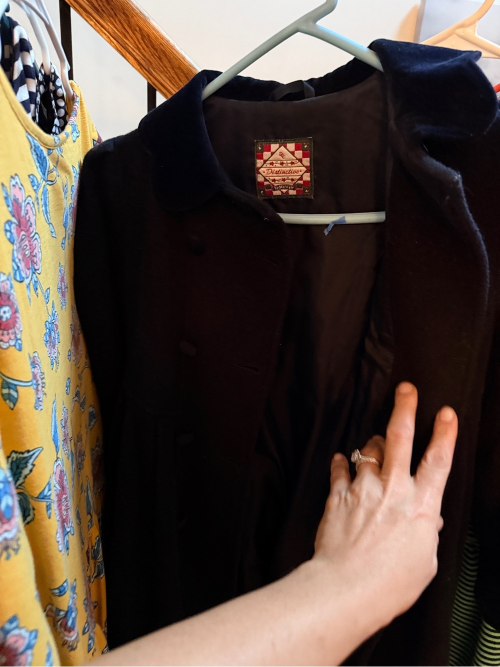 Kids Black Pea Coat with Velvet Collar - Unbranded